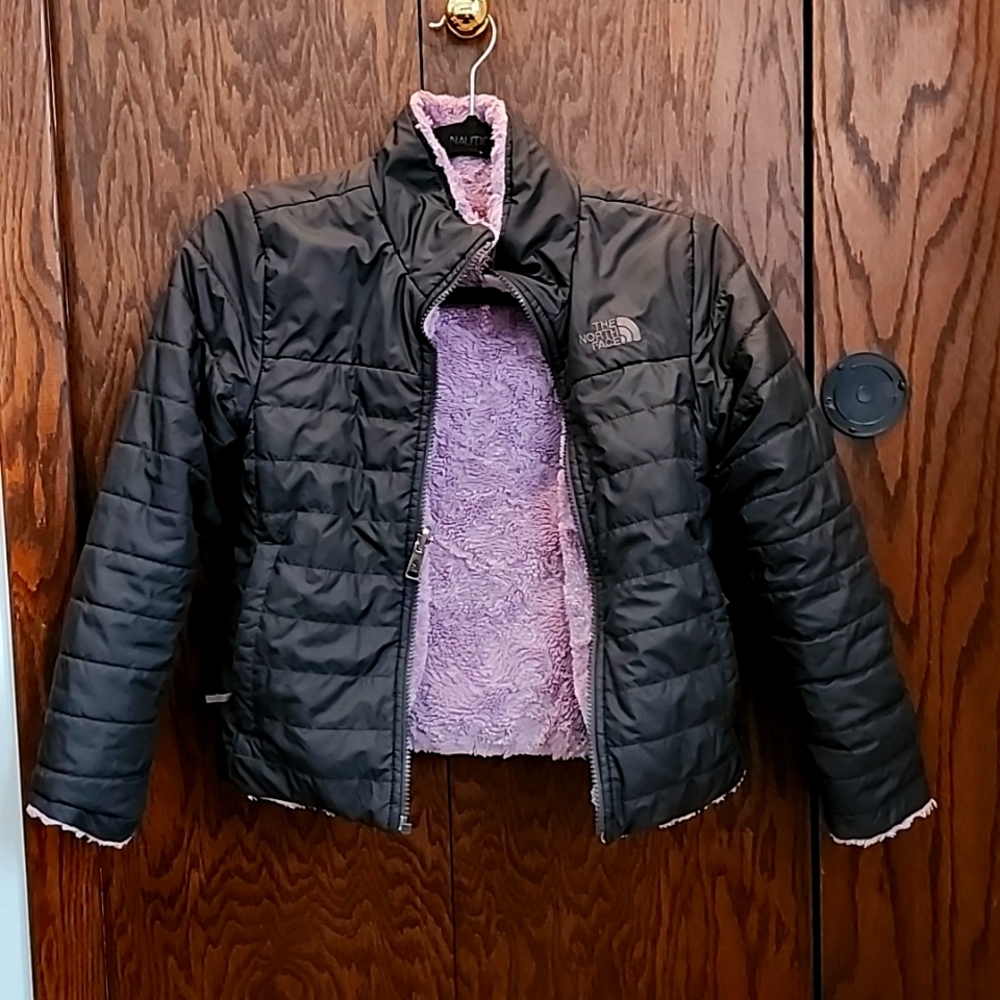 Girls Northface purple and black Reversible jacket. Size 8
